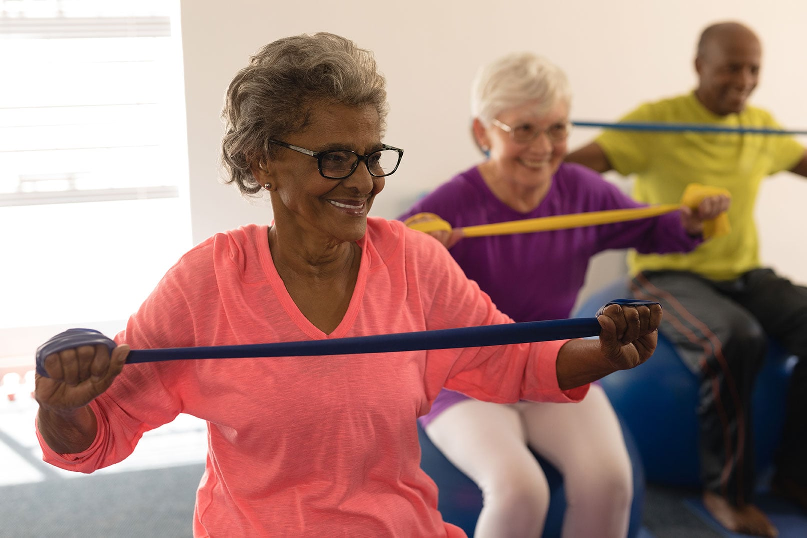 Residents taking part in an exercise class at StoneRidge